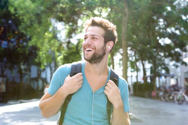 happy man listening to music